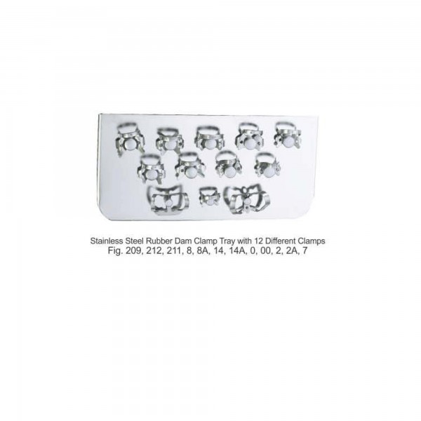 Stainless Steel Rubber Dam Clamp Tray With 12 Different Clamps
